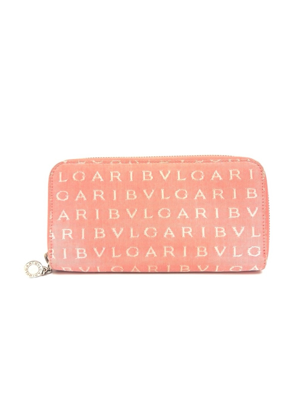 Authentic BVLGARI Logo Pink Long Zip Around Wallet